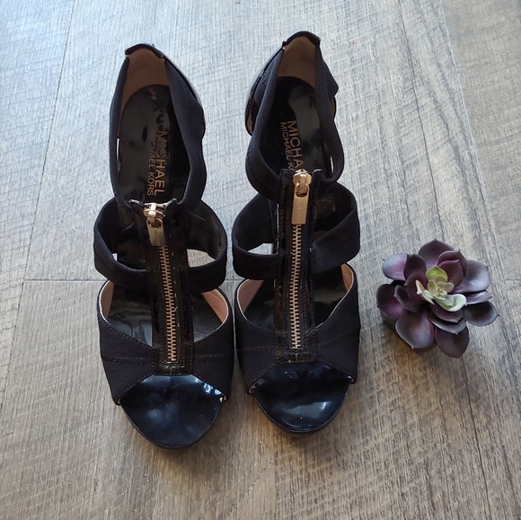 Michael Kors Shoes - Micheal Kors Black Zip Up Heels Stretch Strappy